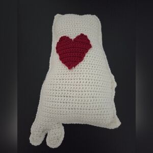 Handmade Crochet White Alabama Cuddle Pillow with Crimson Heart